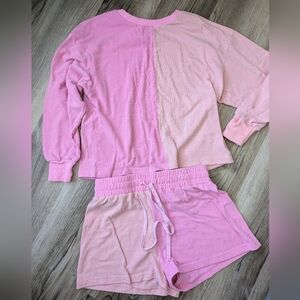 Pink Lily Boutique Two Tone Pink Shorts and Long Sleeve Lounge Set XS
